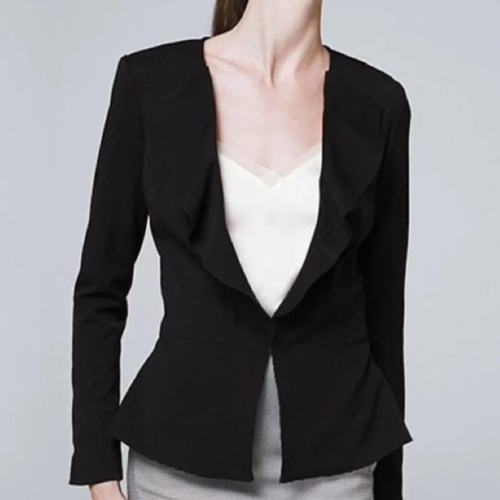 White House Black Market All Season Ruffled Collar Blazer‎ Black Size 10